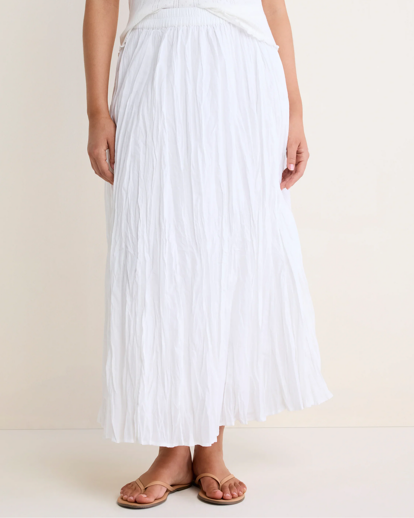 White Cotton Crinkle Skirt in lightweight, textured cotton cambric, relaxed style by NIC AND ZOE