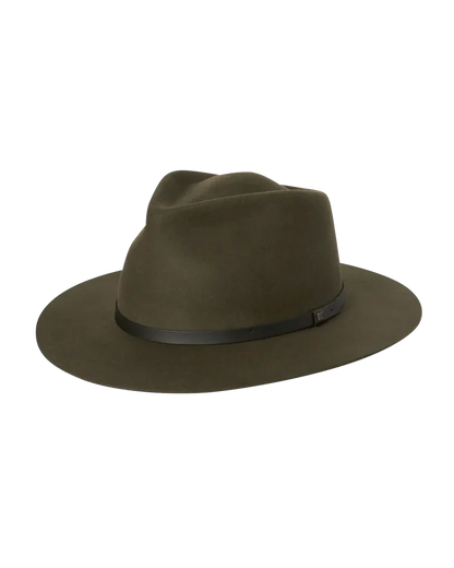 Goodwin Wide Brim Fedora in green Australian Merino wool with slim black leather band, KOORINGAL HEADWEAR