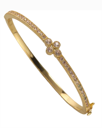 Thin CZ Bangle w/CZ Flower - Gold plated surgical steel, Women's Jewelry HCO by FOSSICK IMPORTS