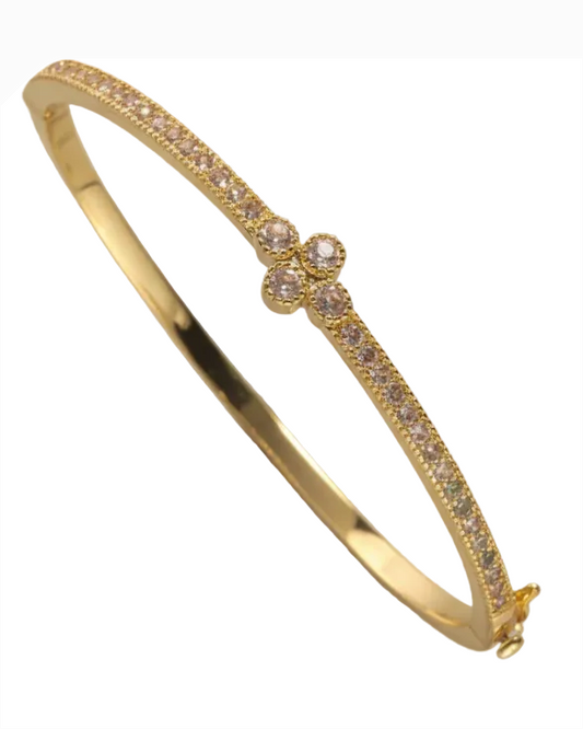Thin CZ Bangle w/CZ Flower - Gold