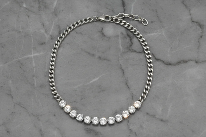 Silver CZ Cuban Necklace with silver plating and clear stones, from FOSSICK IMPORTS women's jewelry collection