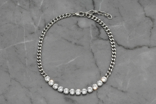 Silver CZ Cuban Necklace with silver plating and clear stones, from FOSSICK IMPORTS women's jewelry collection