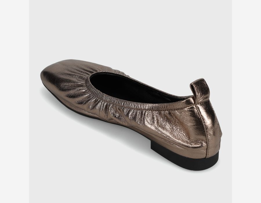 Vicky - Gunmetal bronze-gray glove leather square-toe flat with elastic topline and padded sole