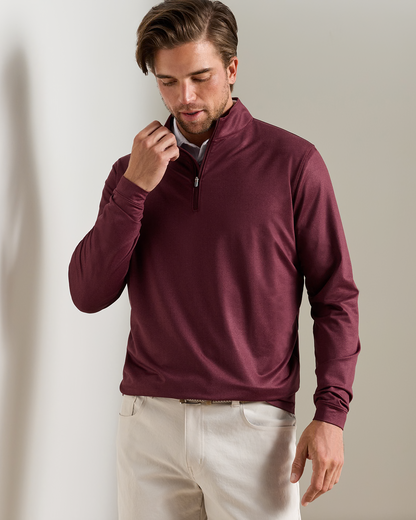 Perth Herringbone Performance Quarter-Zip -BORDEAUX by PETER MILLAR men's sweater