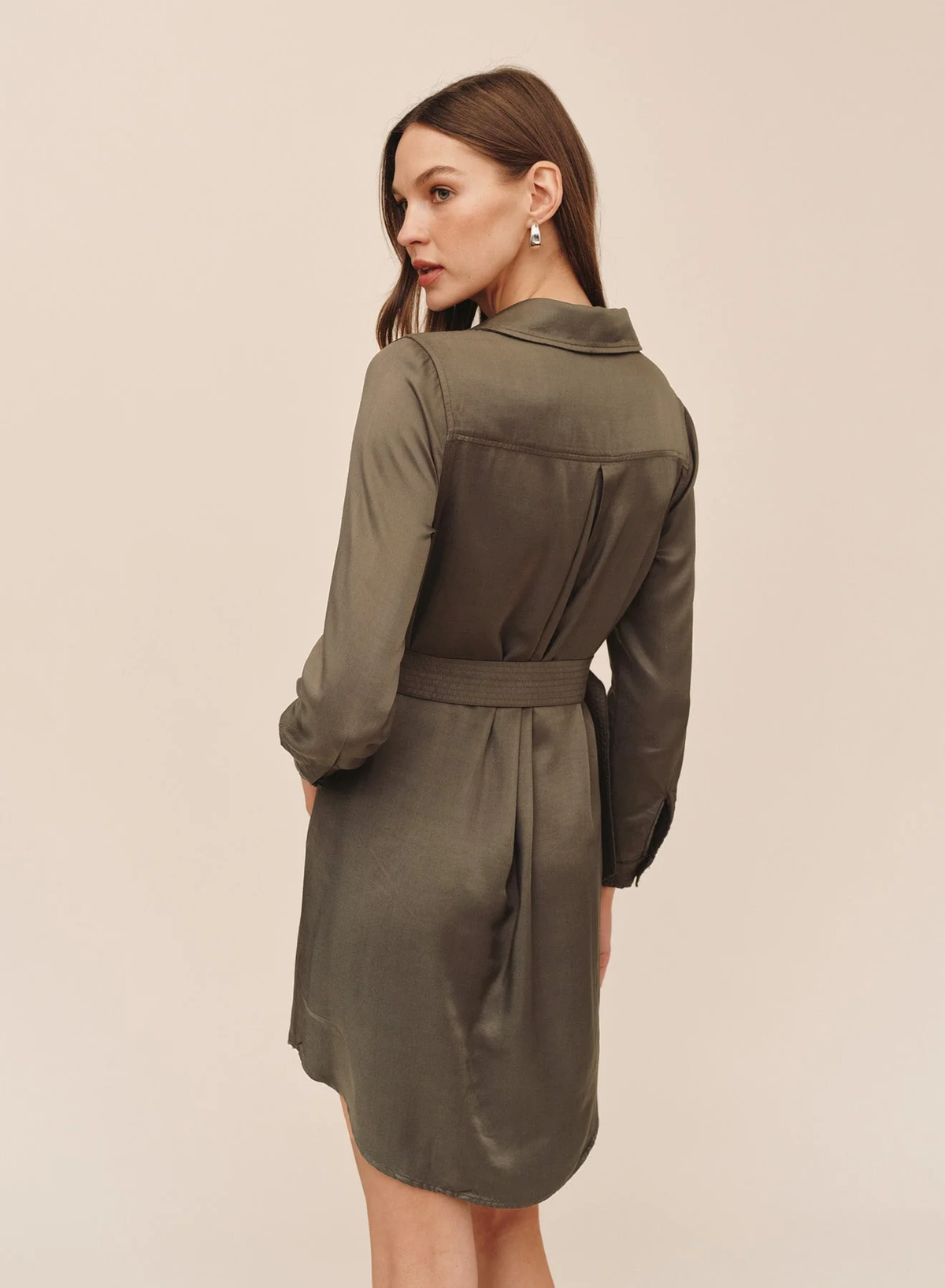 Multi Stitch Belted Mini Dress - Army Olive