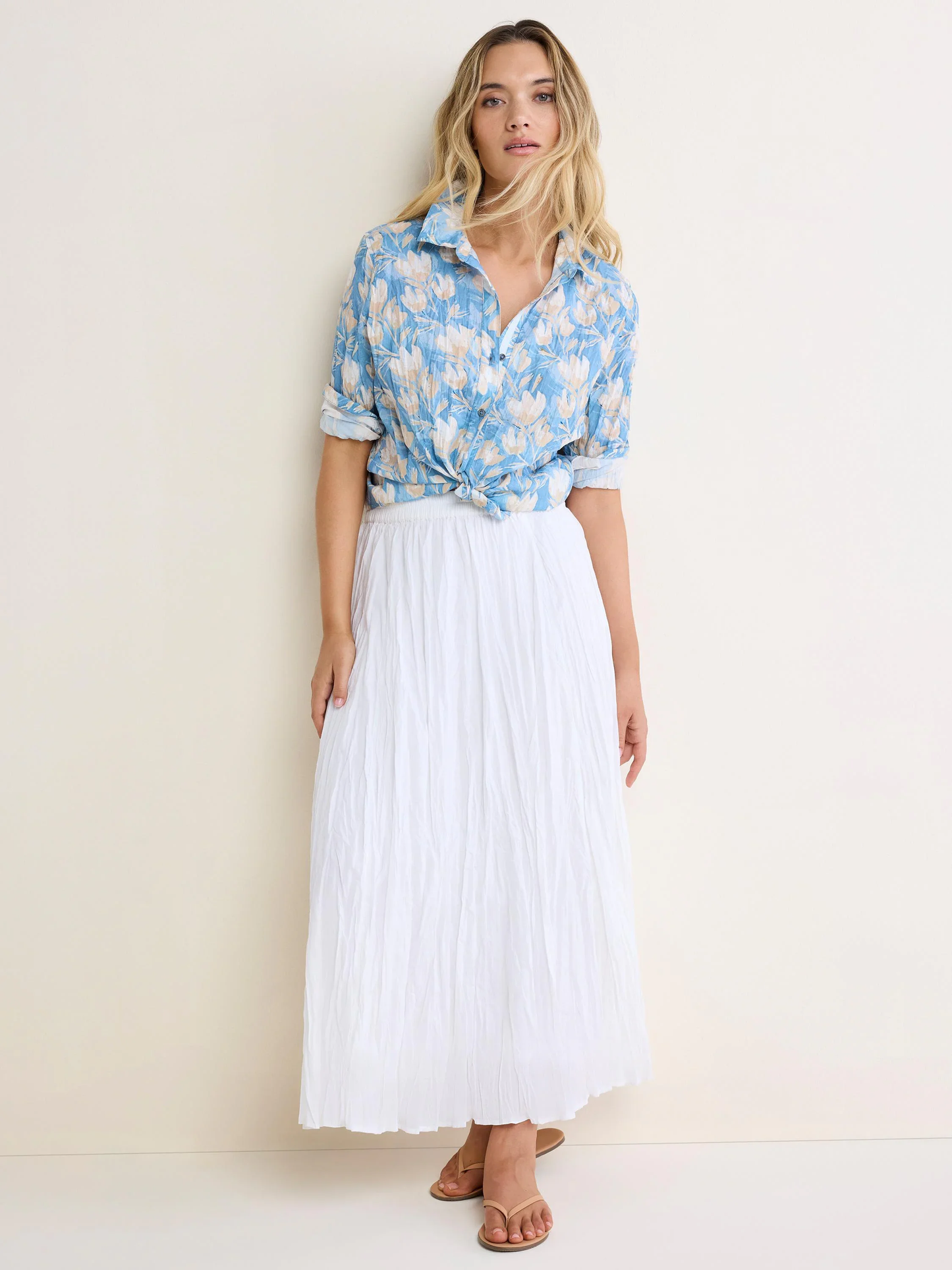 Shadow Floral Core Cotton Shirt in blue and beige floral cotton cambric by NIC AND ZOE