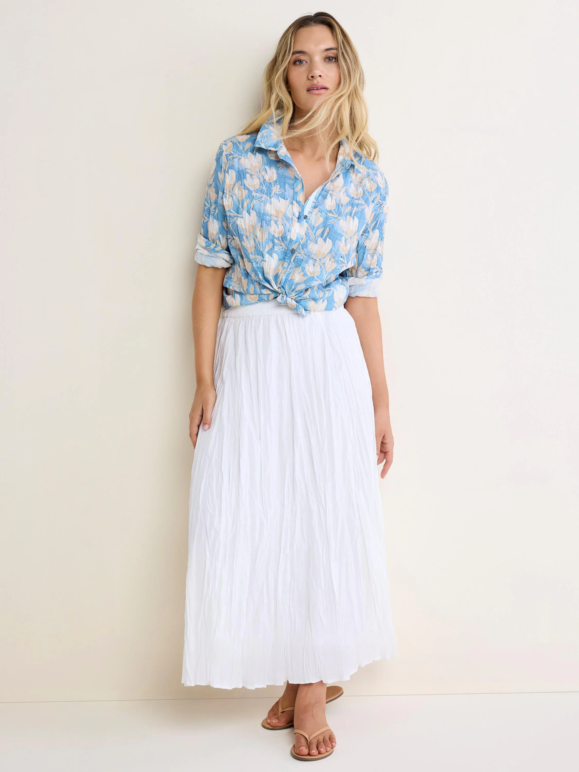 Shadow Floral Core Cotton Shirt in blue and beige floral cotton cambric by NIC AND ZOE