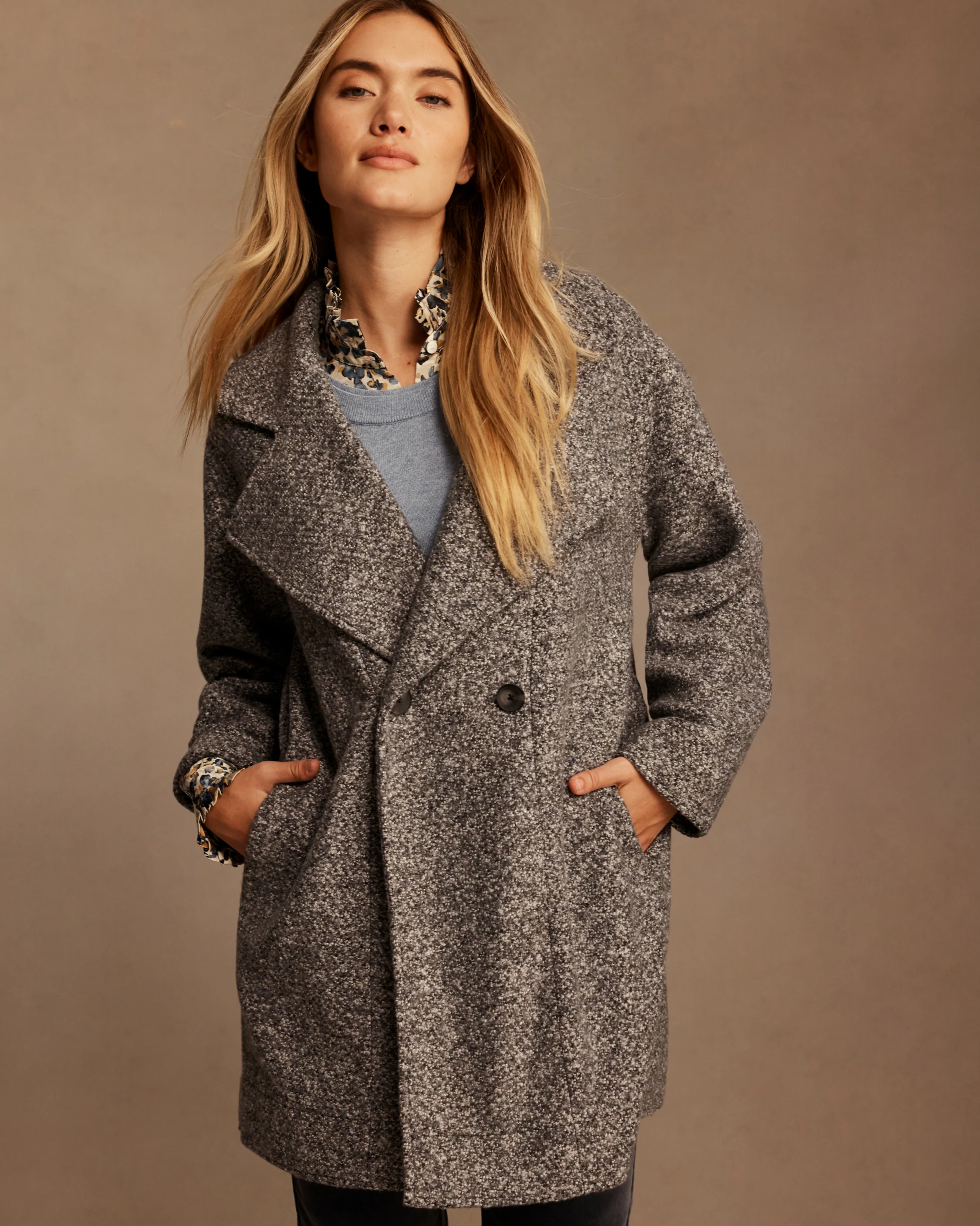 Mixed Boucle Knit Jacket by NIC AND ZOE in Gray boucle knit fabric