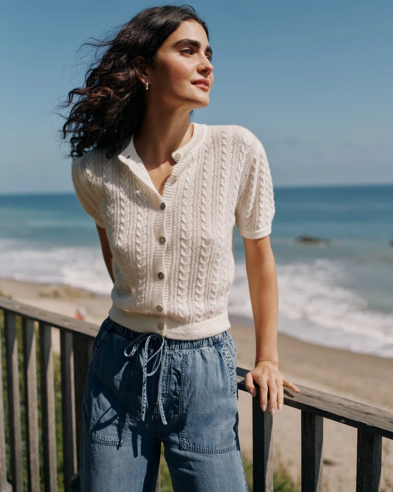 Short Sleeve Cardigan - Ivory