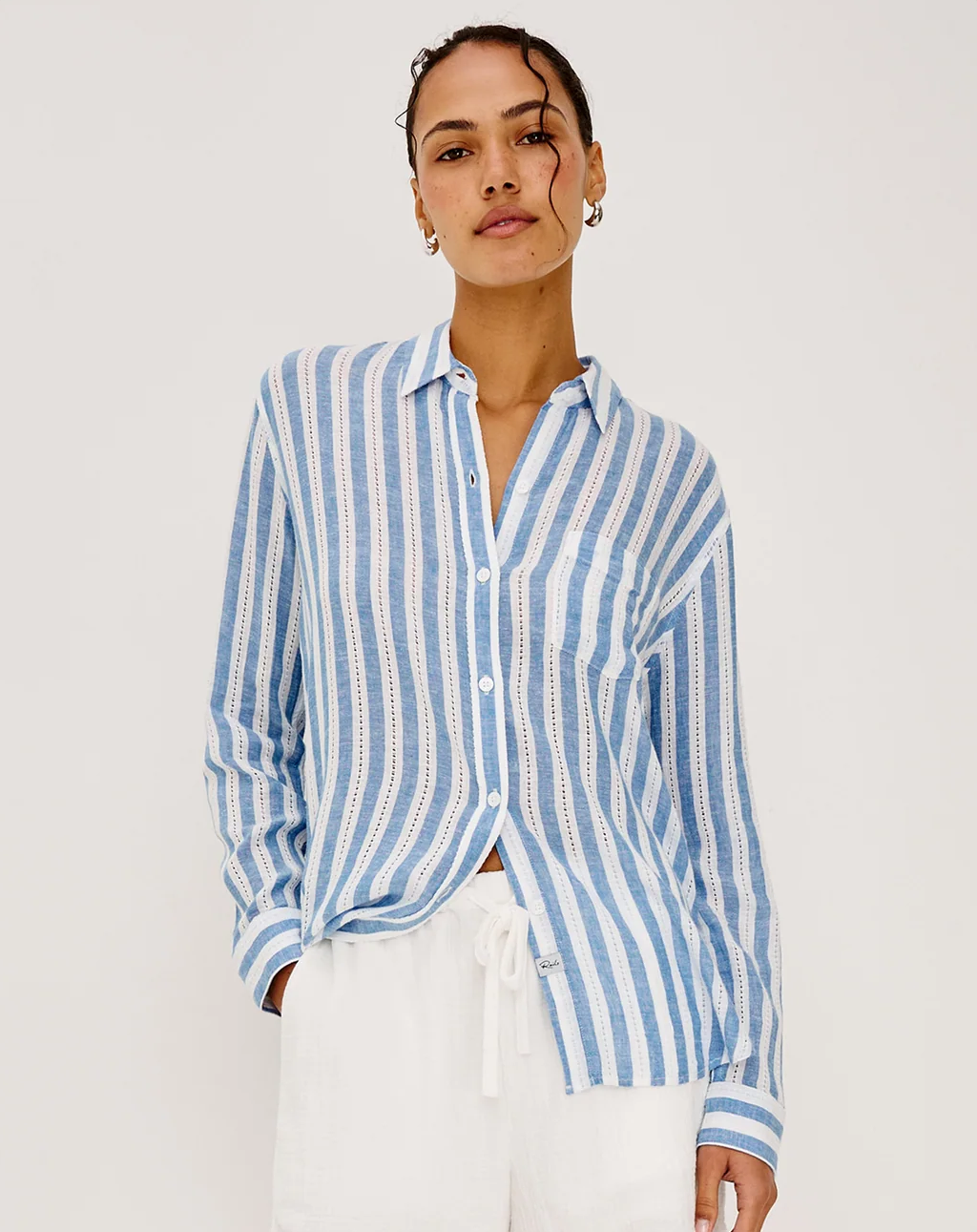 Charli - Atlantis Stripe relaxed fit striped long sleeve linen blend shirt by RAILS at HCO FBG