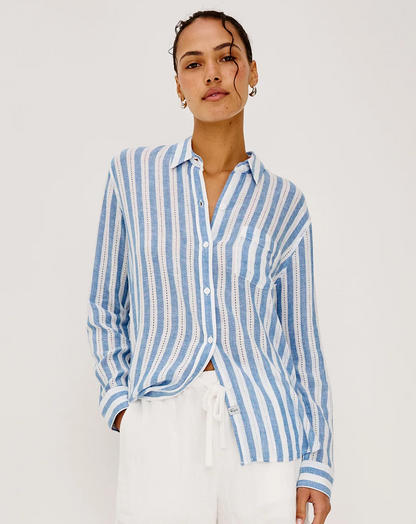 Charli - Atlantis Stripe relaxed fit striped long sleeve linen blend shirt by RAILS at HCO FBG