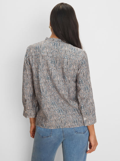 SUN SPECKLE RUFFLE NECK TOP