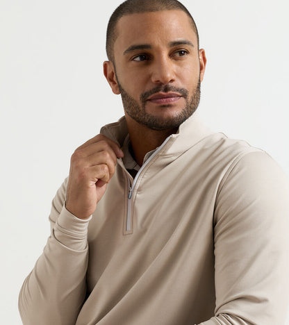 Perth Mélange Performance Quarter-Zip in beige stretch fabric, moisture-wicking by PETER MILLAR