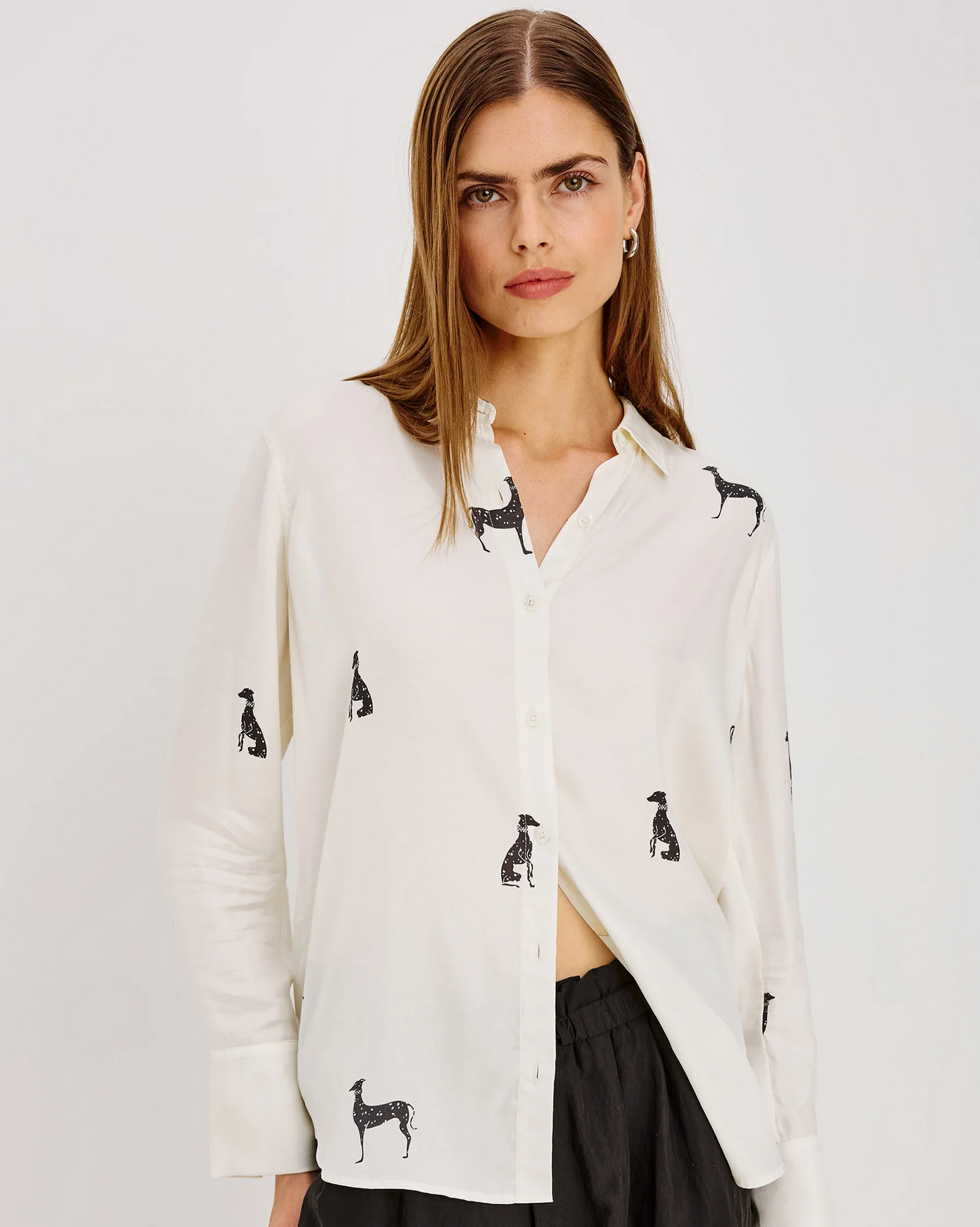 Saige - Ivory Whippets RAILS women's ivory animal print long sleeve shirt