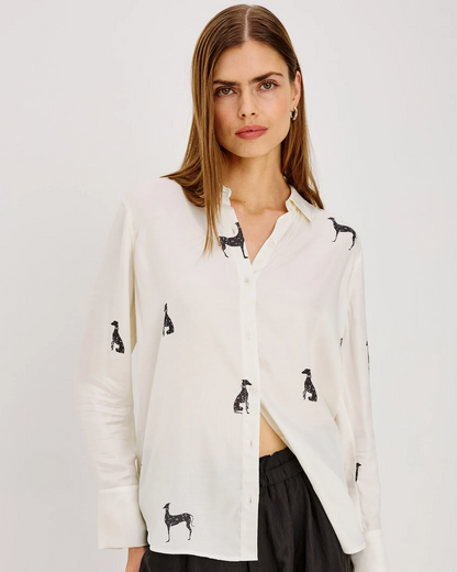 Saige - Ivory Whippets RAILS women's ivory animal print long sleeve shirt