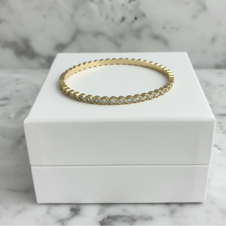 CZ Push Lock Bangle - Gold