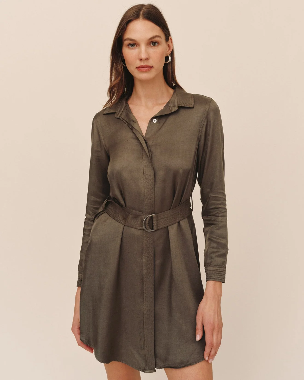 Multi Stitch Belted Mini Dress - Army Olive