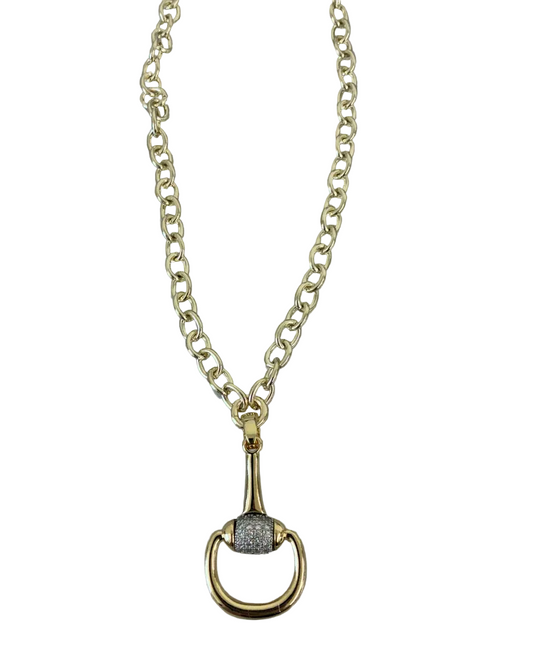 Gold Horseshoe Link Necklace with cubic zirconia, surgical steel, luxe gold plating, curated in Fredericksburg TX