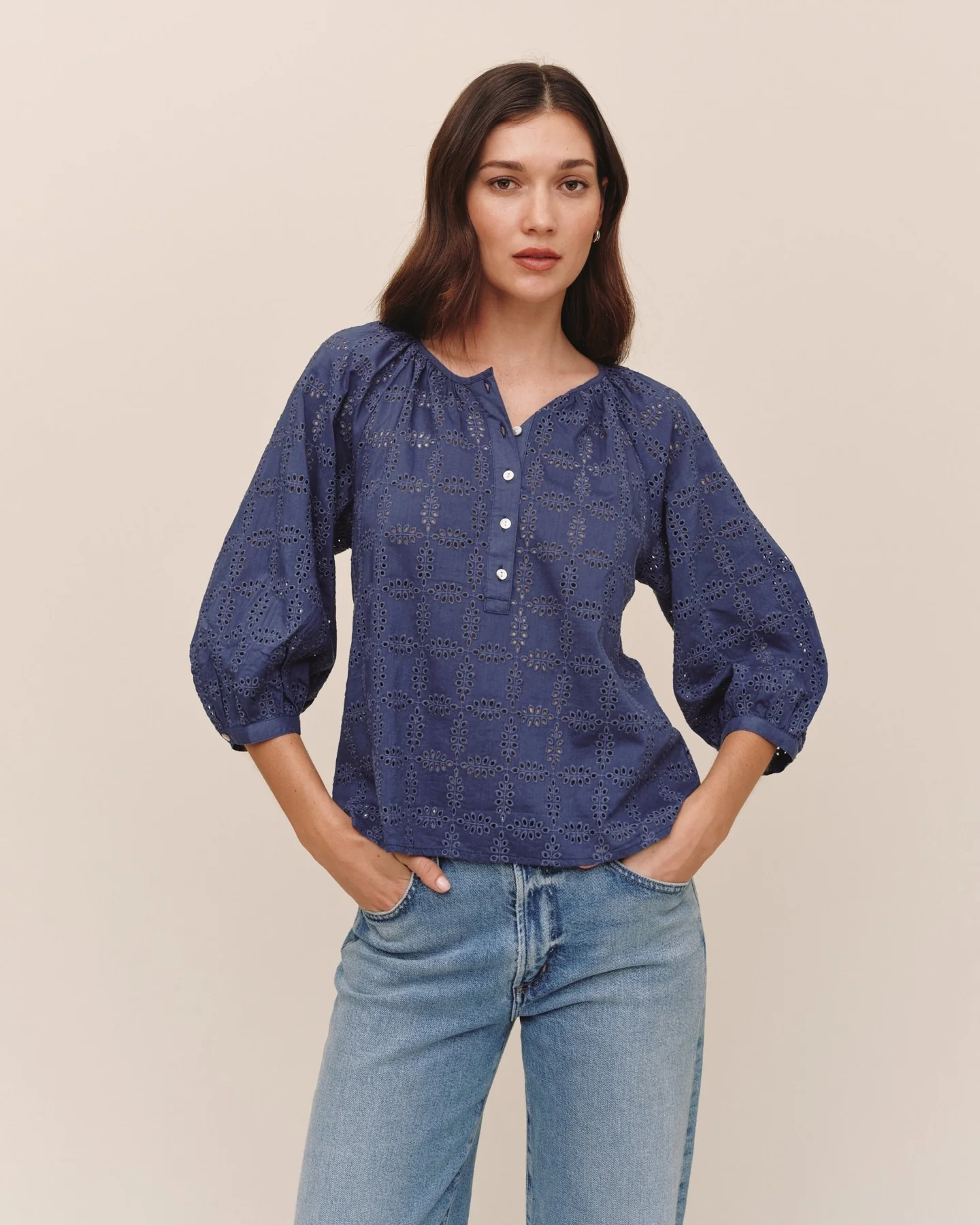 3/4 Sleeve Pullover - Indigo Blues