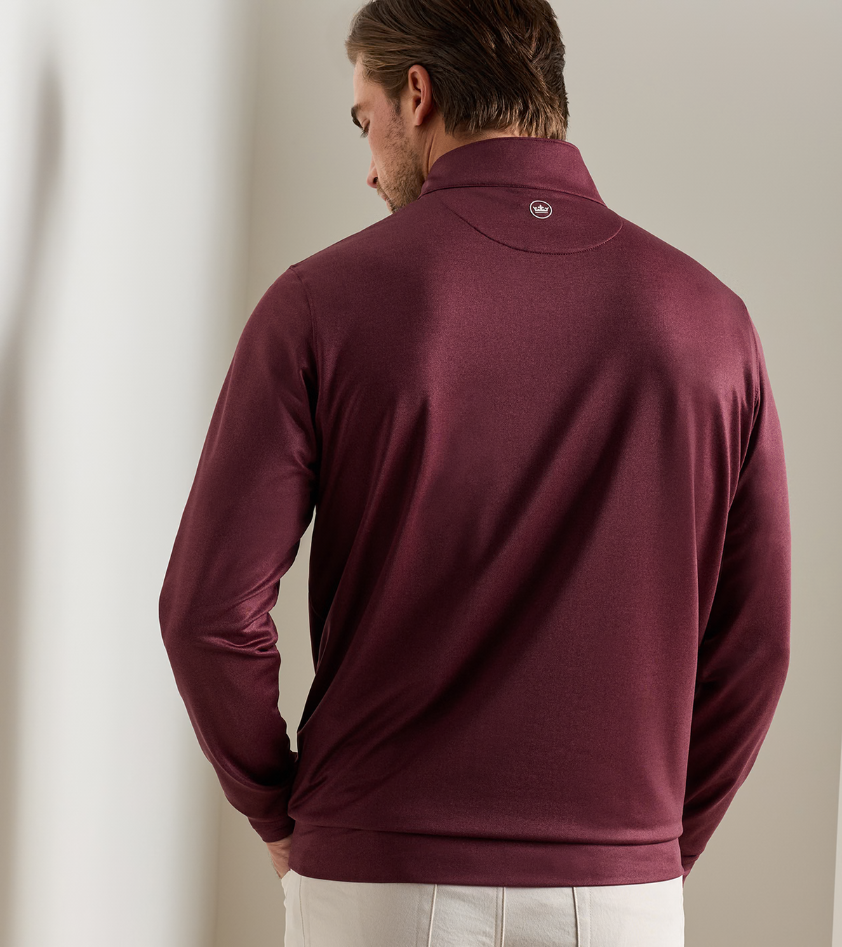 Perth Herringbone Performance Quarter-Zip -BORDEAUX by PETER MILLAR men's sweater