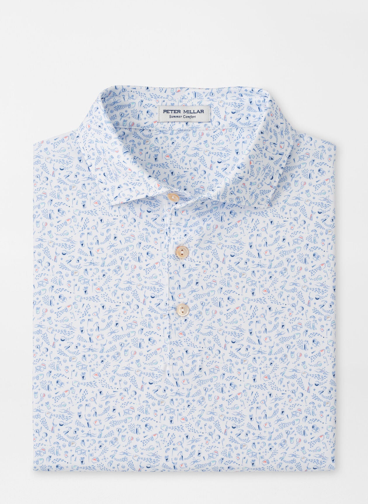 Nice Shot Performance Jersey Polo with blue and white floral pattern, moisture wicking by PETER MILLAR