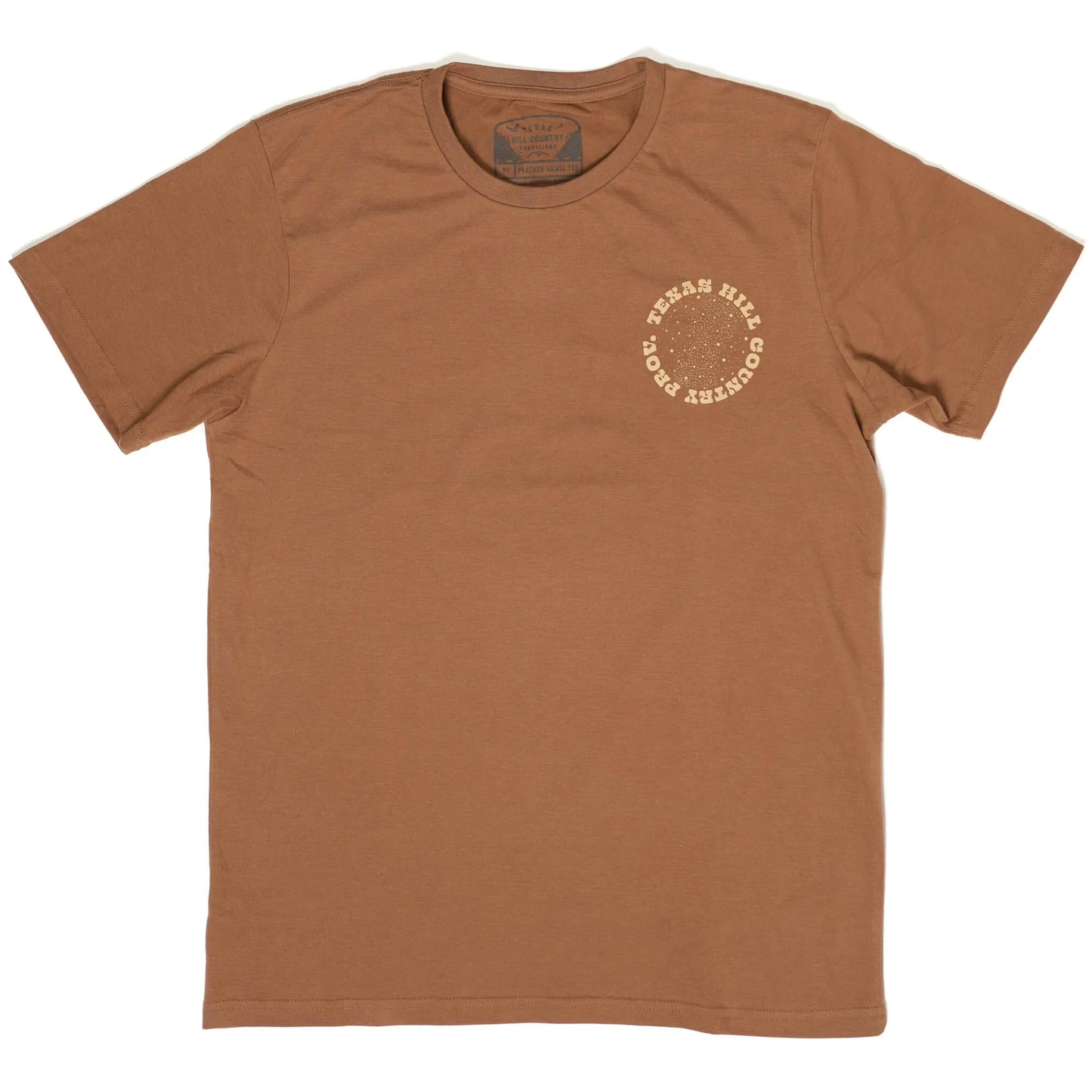 Under The Stars Tee in brown with circular Texas Hill Country text, HILL COUNTRY PROVISIONS