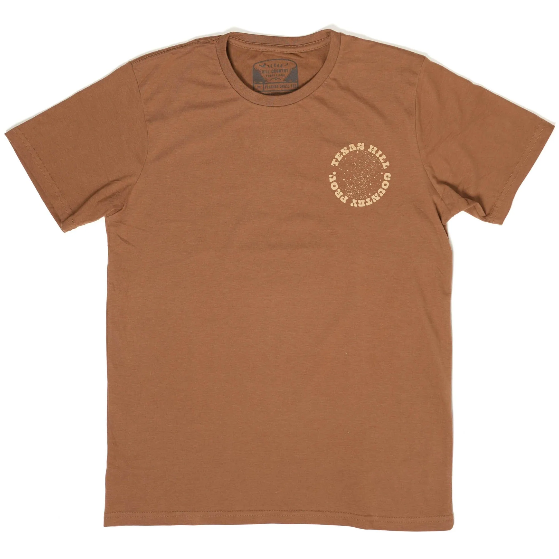Under The Stars Tee in brown with circular Texas Hill Country text, HILL COUNTRY PROVISIONS