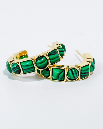 Emerald Luxe Hoop with green marbled stones in gold setting, from Treasure Jewels collection