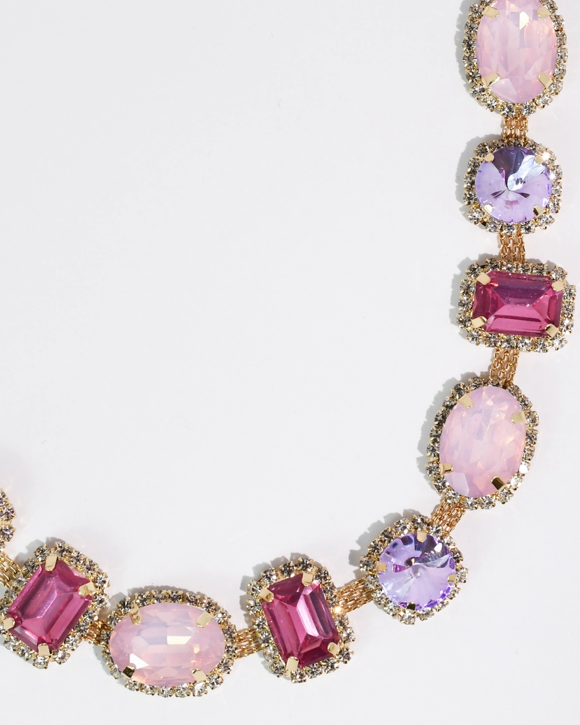 The Rosalie Gem Necklace with blush pink and lavender gemstones in gold, Treasure Jewels