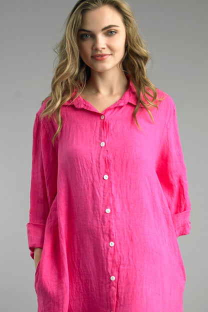 Button Front Dress Washed Linen