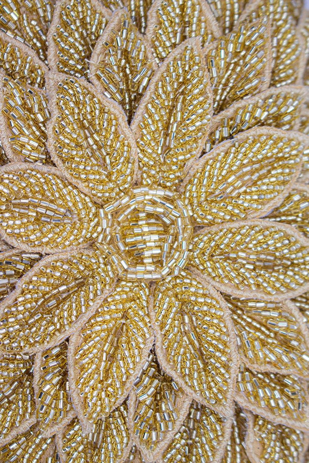 Gold Dahlia Beaded Handbag with intricate gold floral beadwork, Women's Purses, HCO by LA CHIC