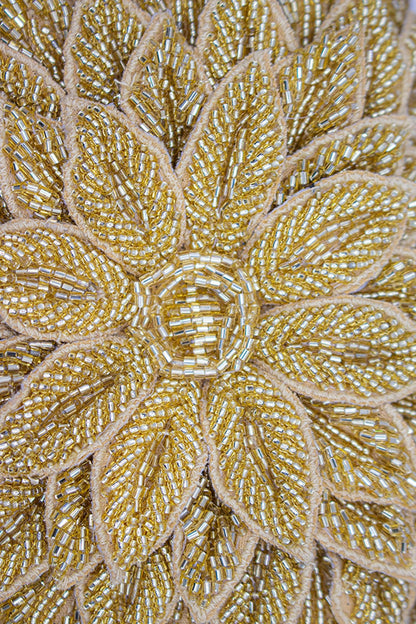 Gold Dahlia Beaded Handbag with intricate gold floral beadwork, Women's Purses, HCO by LA CHIC