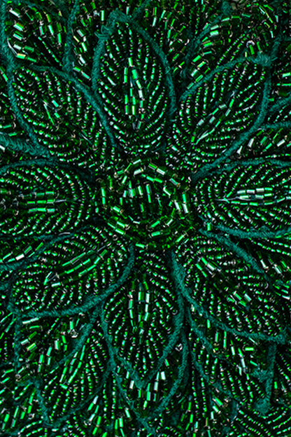 Emerald Dahlia Beaded Handbag with detailed green floral beadwork, Women's Purses, LA CHIC HCO