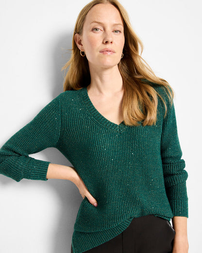 Shimmer Waffle V-Neck Sweater