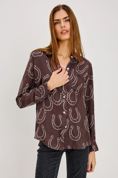 Alyssa - Brown Horseshoes RAILS women's horseshoe print long sleeve shirt