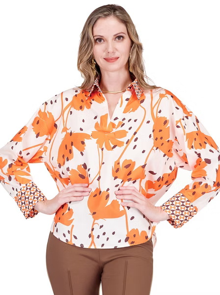 Contrast Collar Blouse - Wild Ember