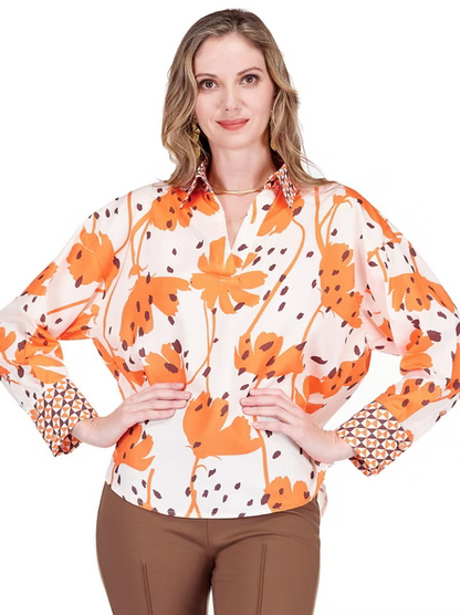 Contrast Collar Blouse - Wild Ember