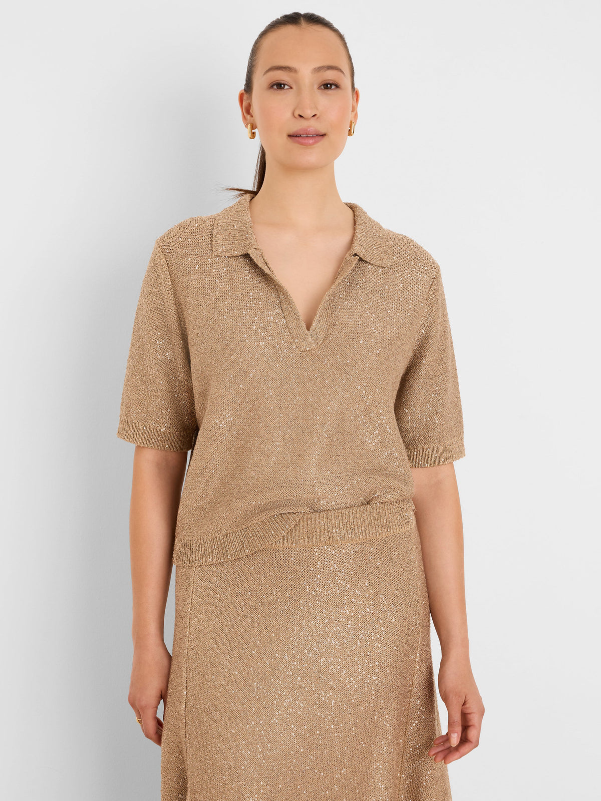 Anytime Sequin Polo Sweater