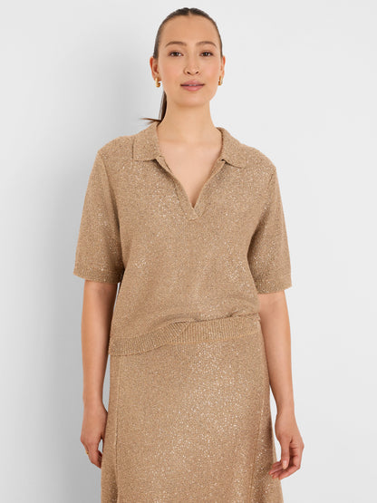 Anytime Sequin Polo Sweater