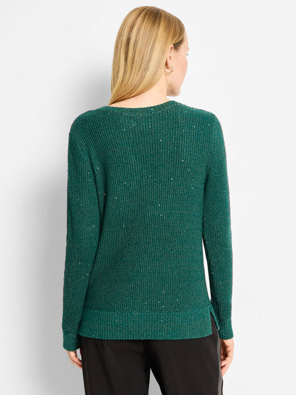 Shimmer Waffle V-Neck Sweater