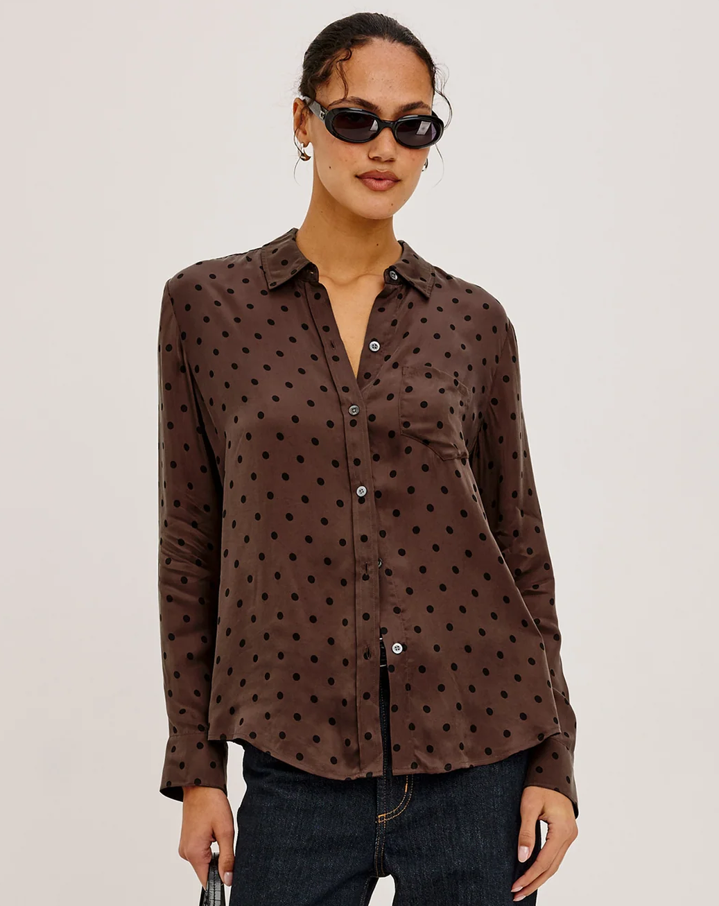 Alyssa - Chocolate Polka Dot RAILS women's long sleeve shirt