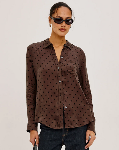 Alyssa - Chocolate Polka Dot RAILS women's long sleeve shirt