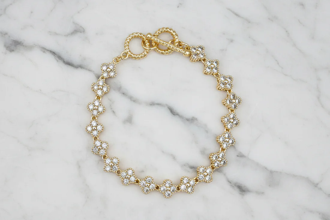 Gold Pave CZ Clover Bracelet