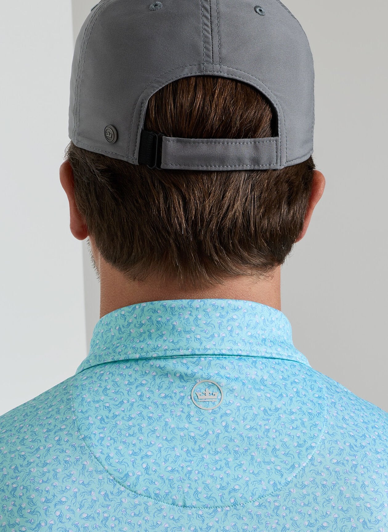 Jellyfish Performance Jersey Polo in blue animal print with quick drying and UV protection
