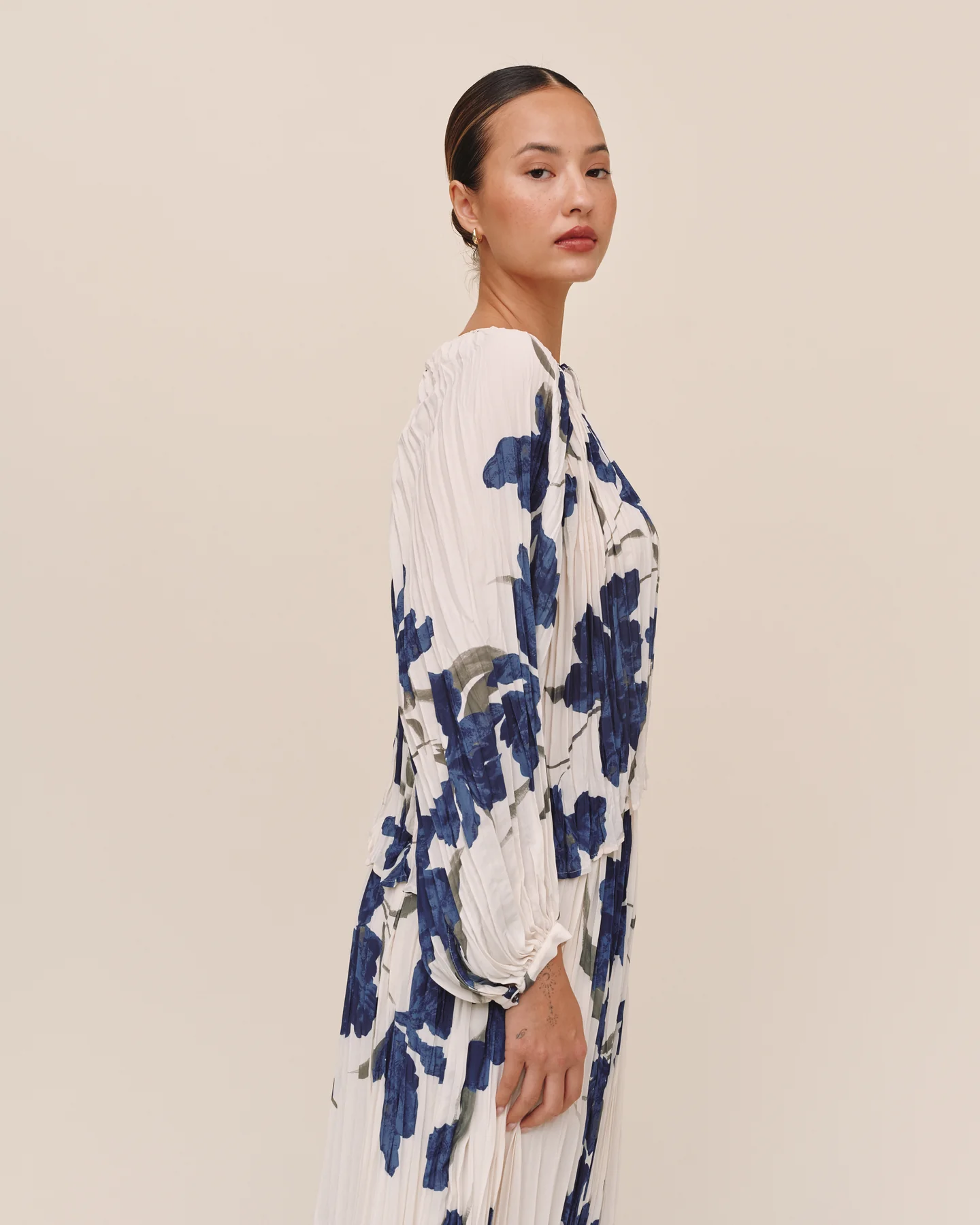 Pleated Tie Front Top - Indigo Iris