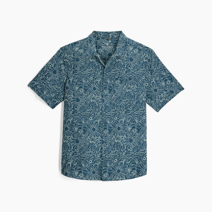M Salathe Sun Shirt S/S in blue with sunburst print, breathable with UPF40+ by ROYAL ROBBINS