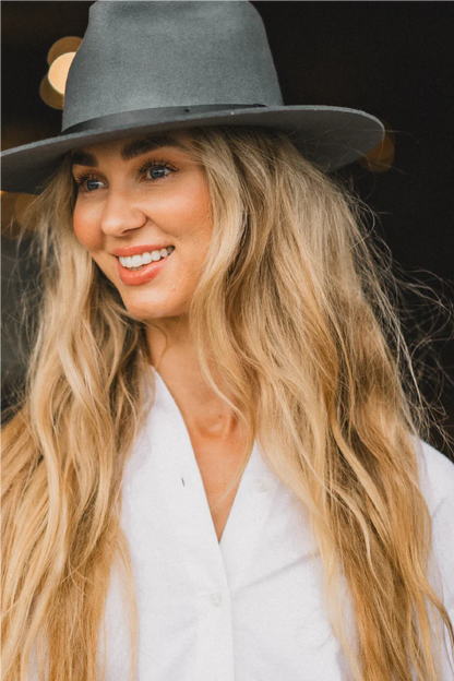 Goodwin Wide Brim Fedora in gray Australian Merino wool, KOORINGAL HEADWEAR Women's Hats sale