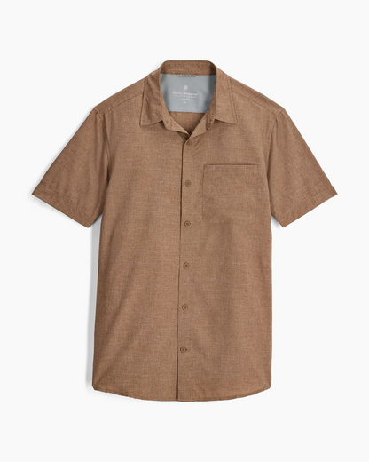 M Amp Lite II S/S - Walnut Htr, stretch brown short sleeve shirt by ROYAL ROBBINS, curated Texas