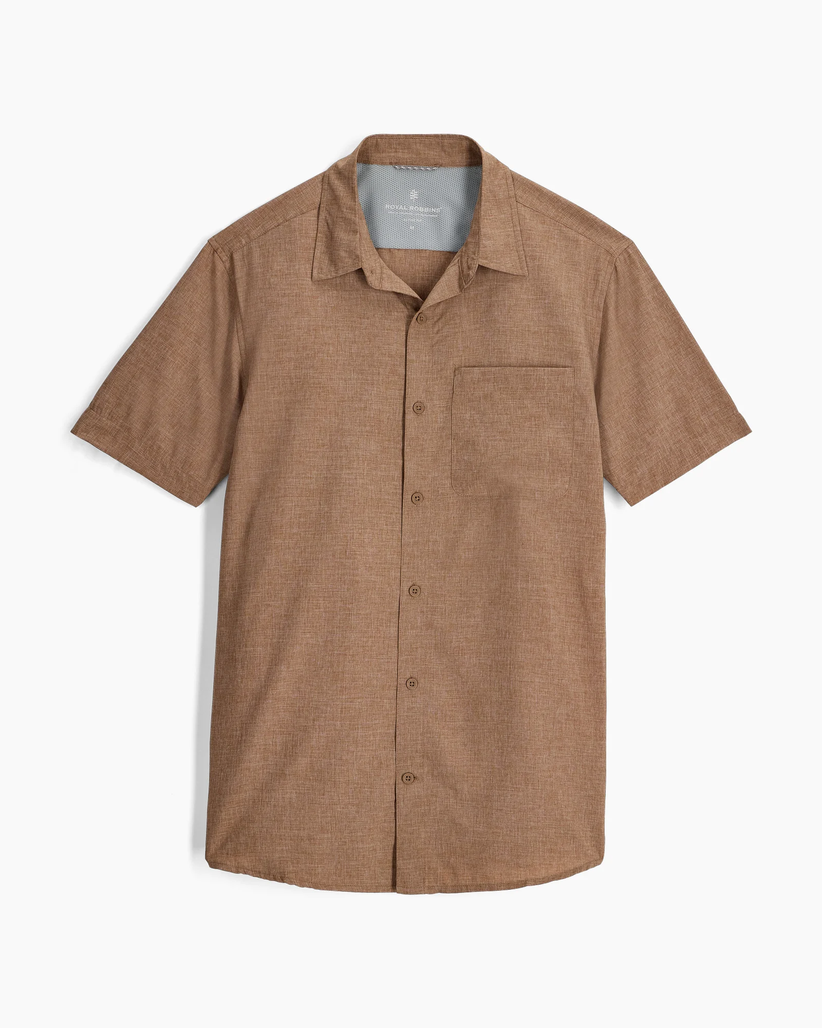 M Amp Lite II S/S - Walnut Htr, stretchable brown short sleeve shirt by ROYAL ROBBINS curated Texas