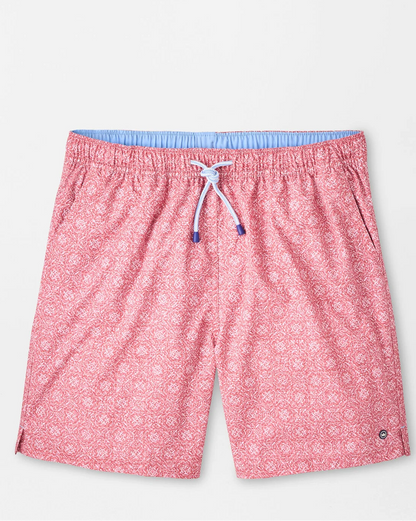 Knox Swim Trunk in pink geometric pattern with quick-dry stretch fabric by PETER MILLAR